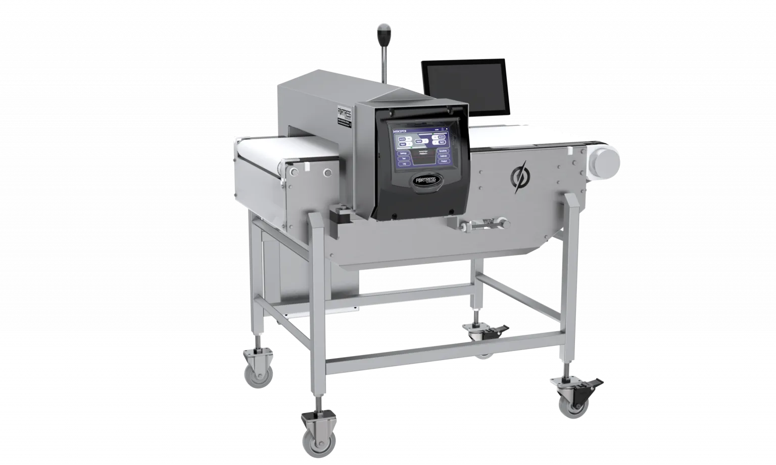 Interceptor DF Metal Detector with wheels, conveyor belt and control panel