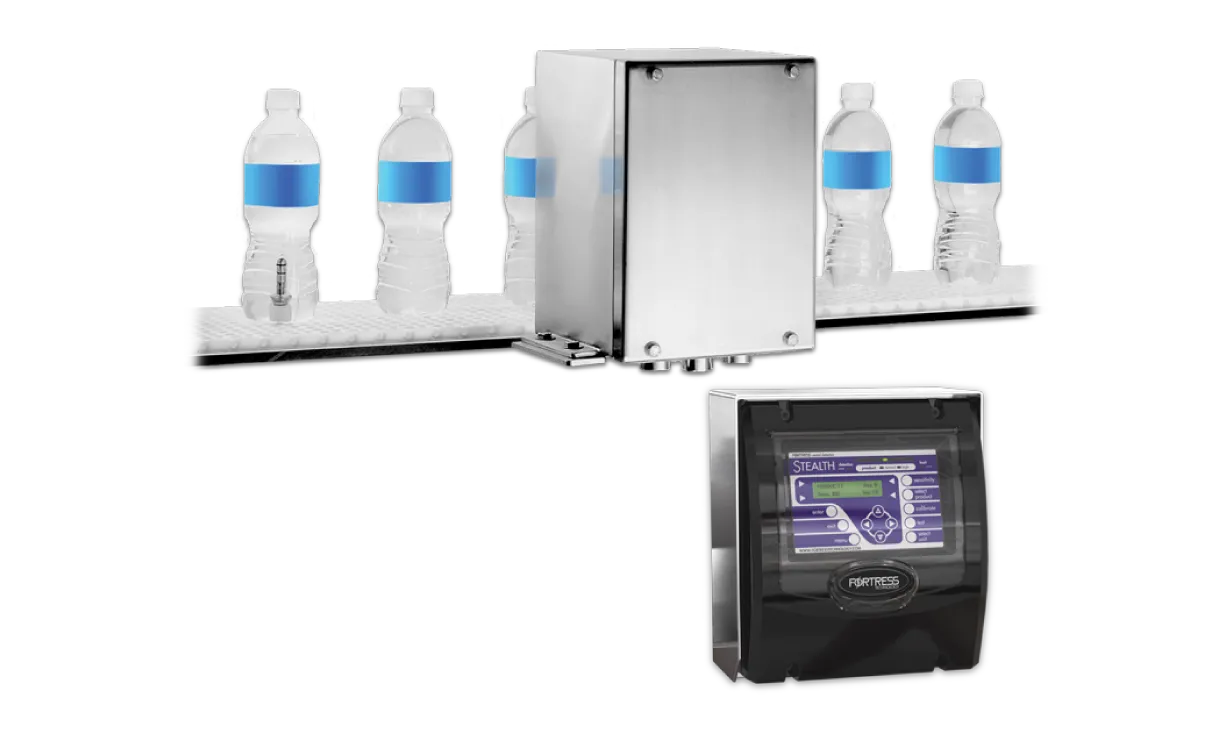 Stealth Vent Tube Metal Detector with Control Panel Unit scanning water bottles